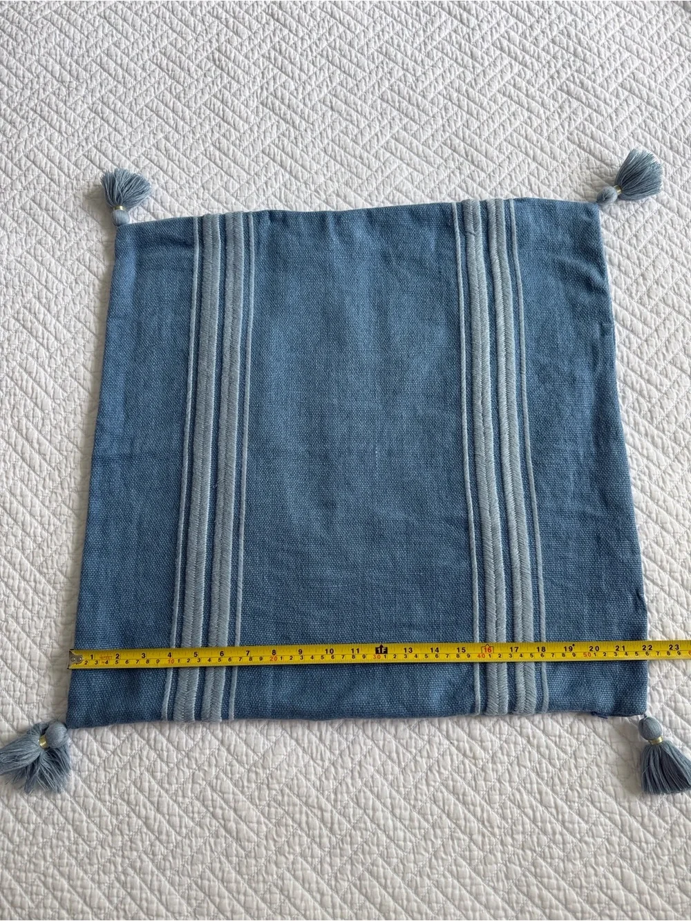 Serena & Lily Addie Harbor Blue Stripe Tassel Accent Pillow 22 x 22